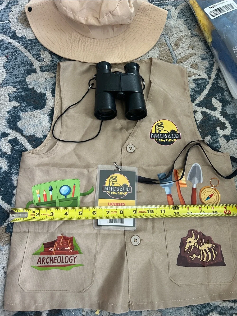 Kids Dinosaur Explorer Vest & Hat Set - Tan